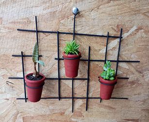 Decorative Wall Metal Structure with 1" Mini Clay Pots