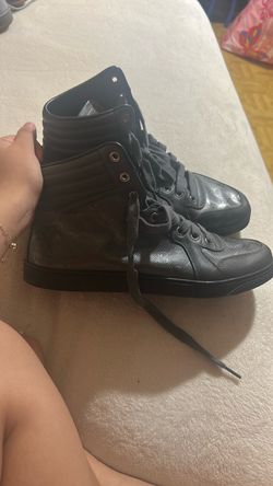 Dark Gray High-Top Sneakers with Monogram Panel
