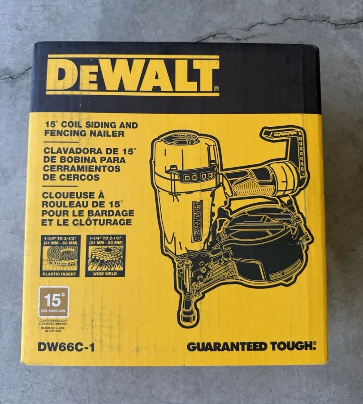 New DEWALT DW66C-1 Pneumatic 15-Degree Coil Siding And Fencing Nailer