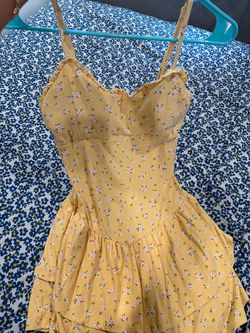 Yellow Floral Ruffle Mini Dress