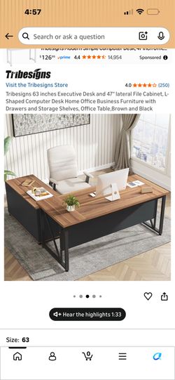 Tribesigns Visit the Tribesigns Store 4.0 ★★ ★★★ （250） Tribesigns 63 inches Executive Desk and 47" lateral File Cabinet,
