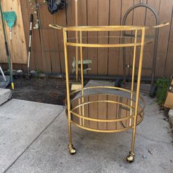 Bar Cart- Iron and Glass-Gold/Brass