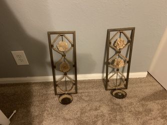 2 matching candle holders