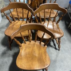 Set of 5 Vintage Solid Wood Mate's Chairs/ Windsor Spindle Back Tavern Dining