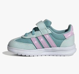 Adidas Run 70s 2.0 Elastic Lace & Strap Infant Little Girls Shoes, Size 5K Kids Children Toddlers Sneakers, Mint Green/Lilac Pink Color *BRAND NEW*
