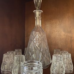 Crystal Decanter & 11 Crystal Cups