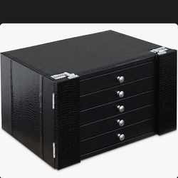 Eyewear Glasses Storage Cabinet includes 5 trays with wheels and 2 combination locks,Leather Black