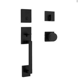 Kwikset San Clemente Single Cylinder Low Profile Door Handleset w/Square Pismo Knob featuring SmartKey Security in Matte Black @San-050