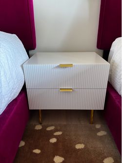 White Fluted Nightstand with Gold Metal Legs