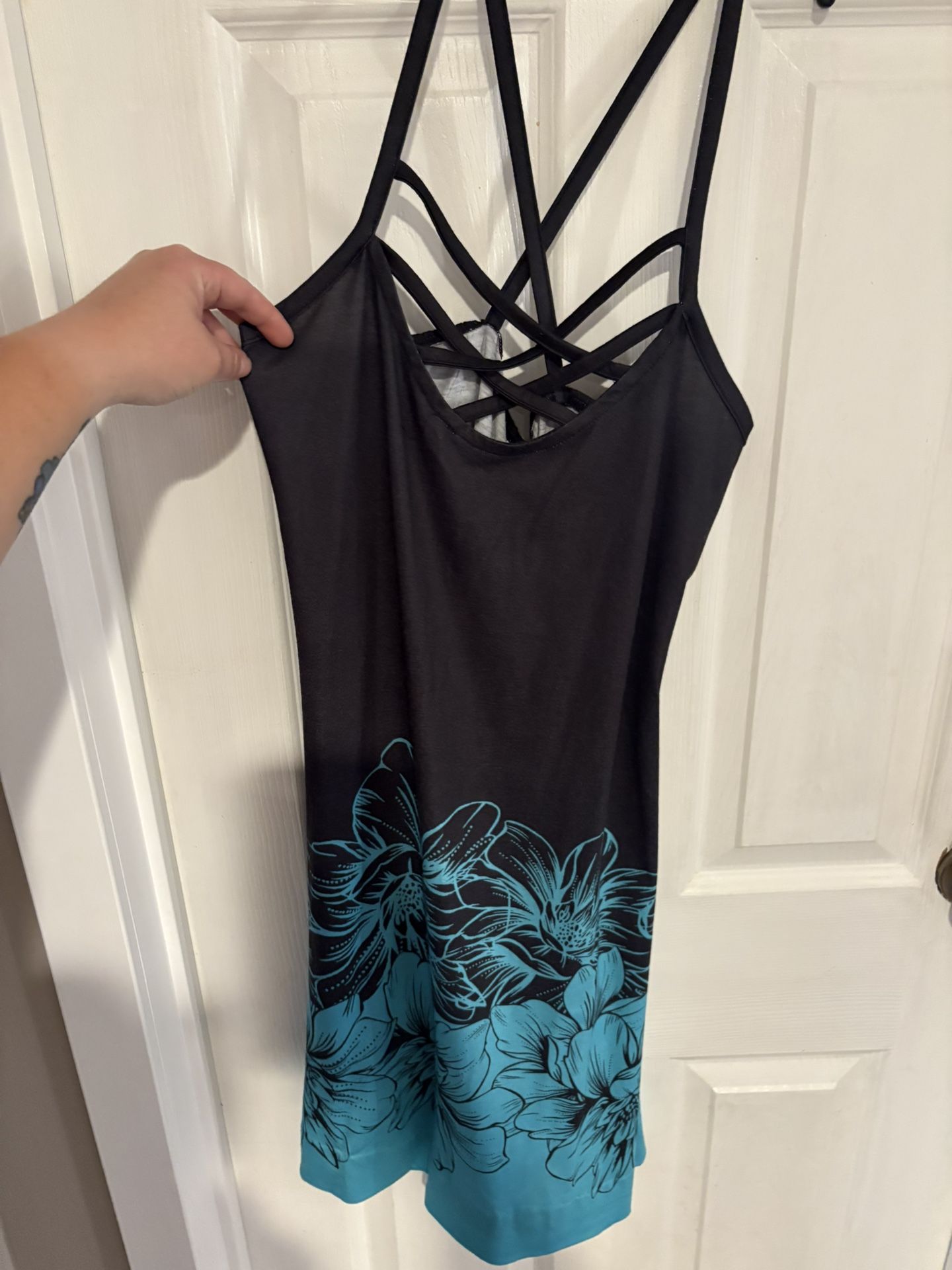 Black Dress with Teal Floral Design size S
