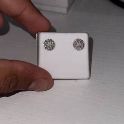 1/10 CT Round Cluster Real Diamond Stud Earrings – Solid 925 Sterling Silver