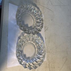 2 Vintage KIG Indonesia Lead Crystal Clear Diamond Point Cut Glass Ashtrays 6”