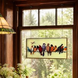 Vintage Glassmasters "Chorus Line" Wendy Wegner Stained Glass Suncatcher Birds Window Hanging Art Collectible Song Birds Artwork Artist 