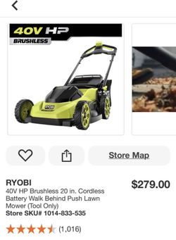 RYOBI 40V HP Brushless 20 in. Cordless Battery Walk Behind Push Lawn Mower (Tool Only)