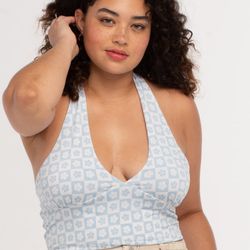 Tilly’s RSQ brand Print Halter Top Light Blue Size L