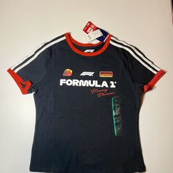 Womens Formula 1 Medium Size Graphic Baby Tee NWT Slim Snug Fit Racing Sporty