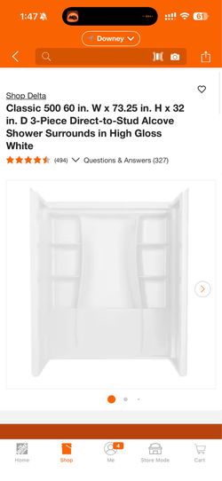 Delta Classic 500 60 in. W x 73.25 in. H x 32 in. D 3-Piece Direct-to-Stud Alcove Shower Surrounds in High Gloss White