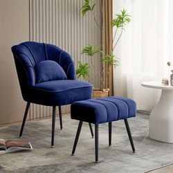 Accent Chair with Ottoman Velvet Accent Chair Modern Tufted Wingback Club Reading Chair with Footrest for Small Space Upholstered Leisure Chairs with 