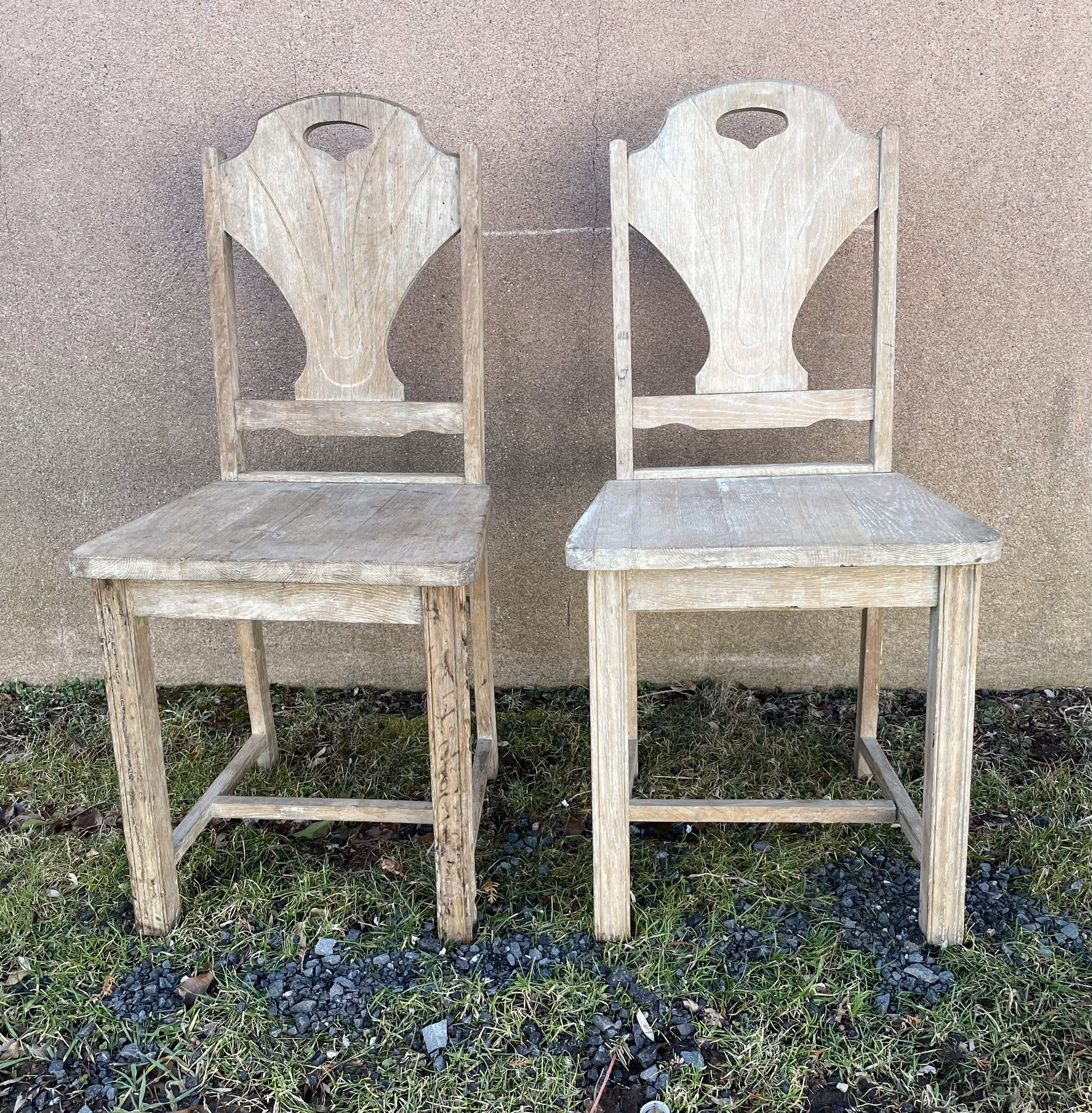 Pair c1930s Wood Chairs-Shabby-Chic-Raw/Stripped