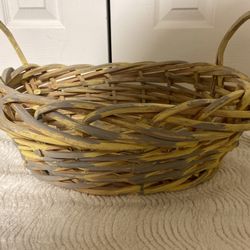 Larger Woven Wood Basket—Gray & Yellow Colors