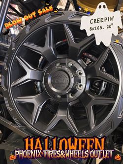🎃 HALLOWEEN BLOWOUT SALE! 👻 Built tough for maximum style and performance! 20" Lock Off-Road matte black wheels with bold geometric spokes. Whee