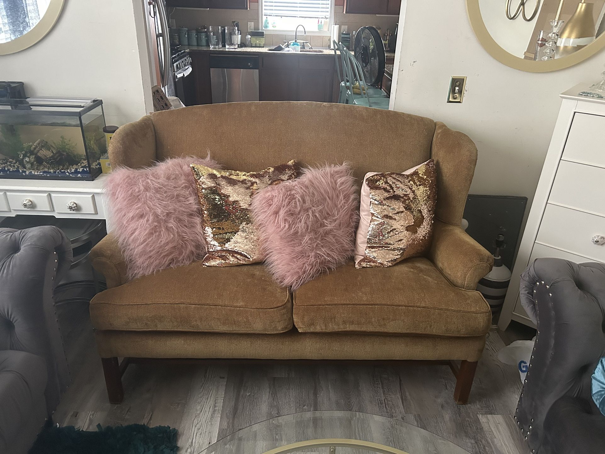 Antique Loveseat With Pillows