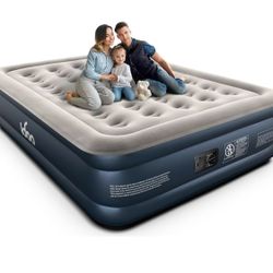 iDOO Queen Air Mattress with Built in Pump, 18 Raised Comfort Blow up Mattress, Upgraded Four Chamber Airbed, Inflatable Mattress for Guests and Home,