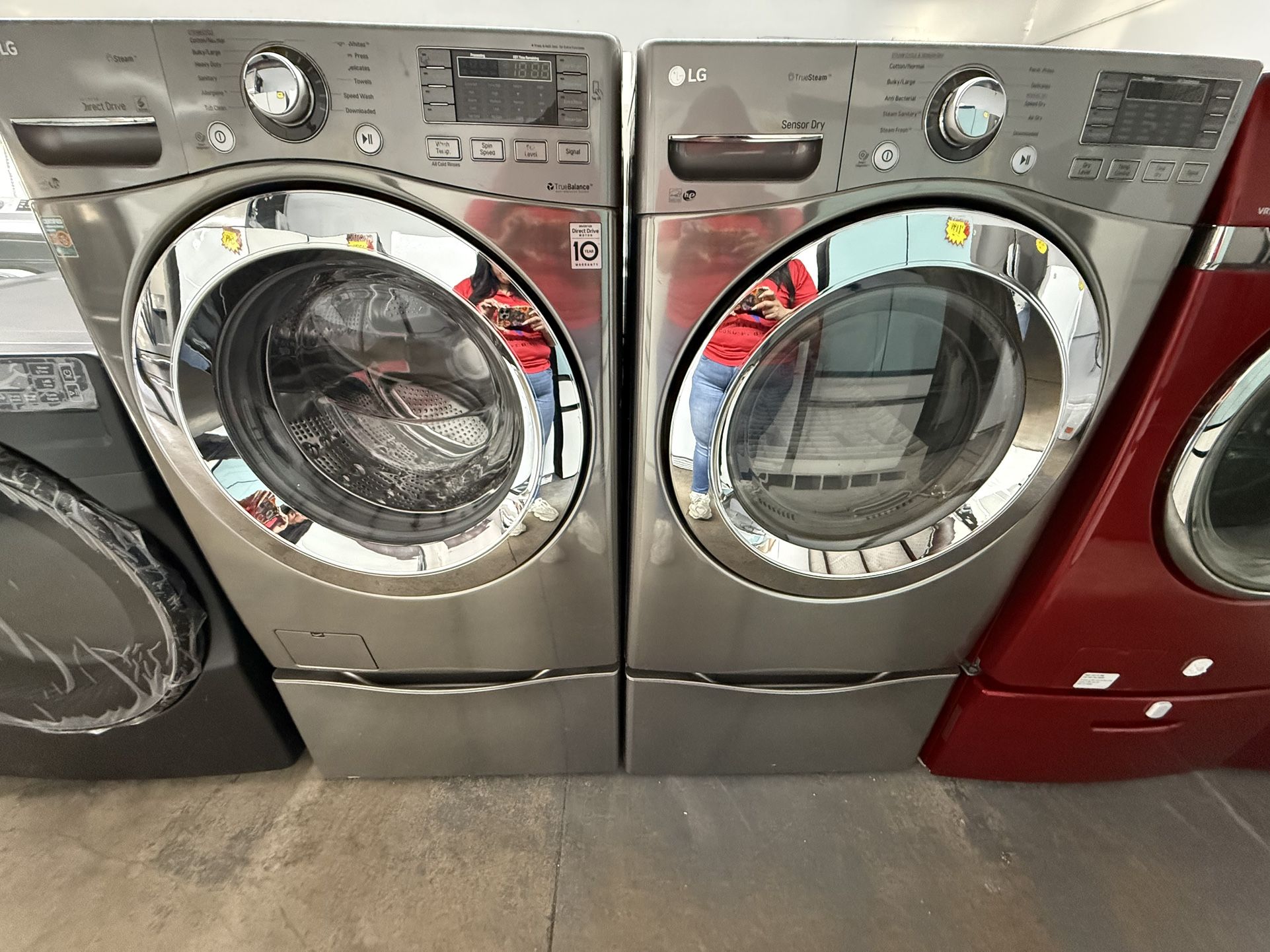 LG Front Load Washer & Dryer Set with Pedestals