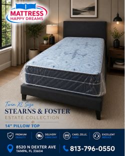 Twin XL Size Mattress Pillow Top 14” Stearns & Foster Estate Collection Factory Fresh & Sealed in Plastic Same Day Delivery