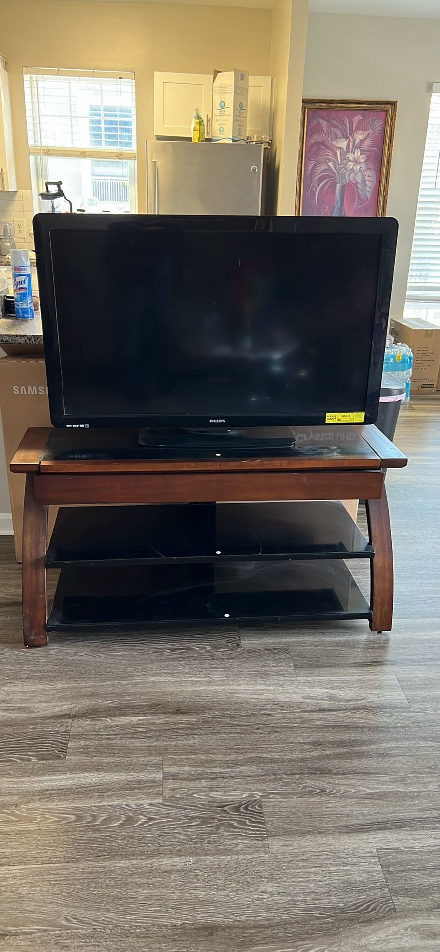 Stand tv table with drawers and shelves glasses and mount tv holder build in can hold up any tv size