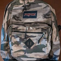 Jansport camping hiking school backpack camouflage green 18" multi compartment pre-owned clean like new
