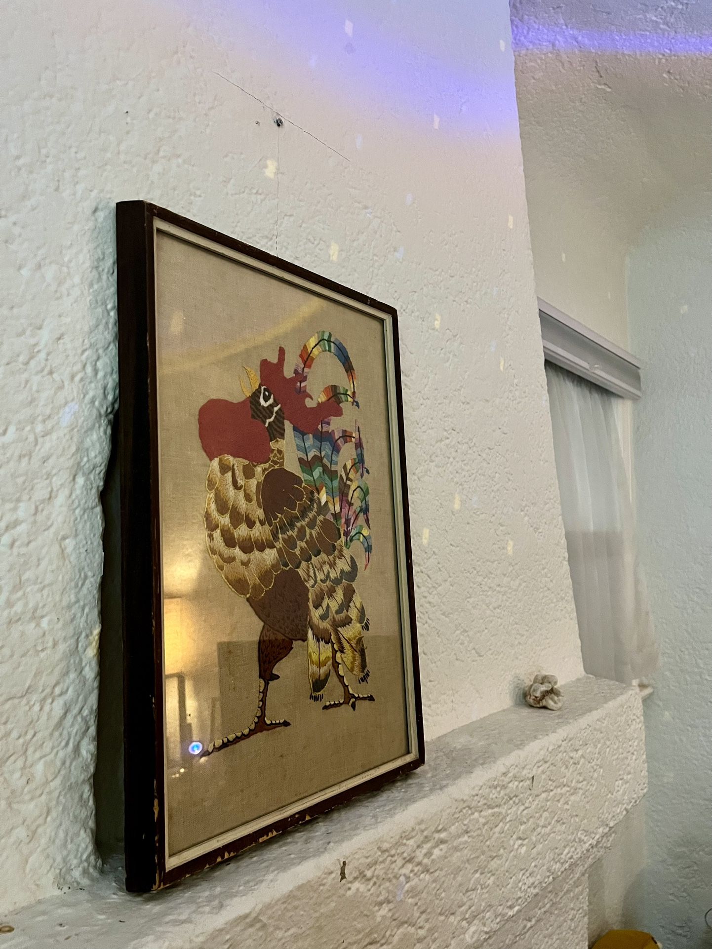 Vintage 13x19 Hand-Embroidered Rooster Art – Framed Textile Wall Hanging