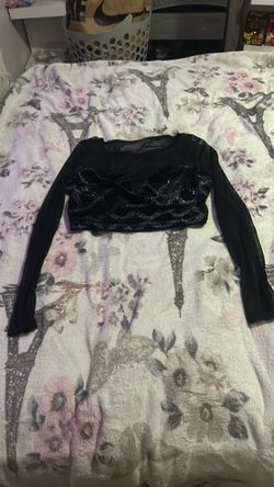 Black Long Sleeve Crop Top with Lace Detail