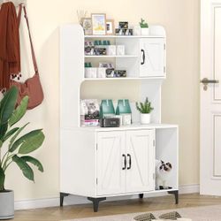 Cat Litter Box Enclosure with Shelves White 