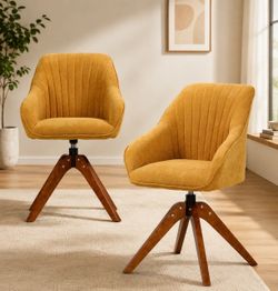 Living Room Accent Chairs Set of 2, Comfy Swivel Reading Chair for Adults, Soft Upholstered Fabric Armchair with Wooden Leg for Living Room, Bedroom, 