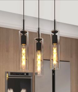 Set of 3 Glass Cylinder Pendant Lights