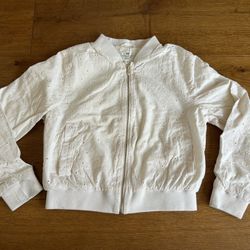 H&M Girls Eyelet Lace White Jacket Bomber Lined Long Sleeve 7-8 8-10 Zara