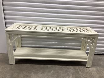 1970s Vintage Wood Palm Beach Chic Lattice Two Tier Console