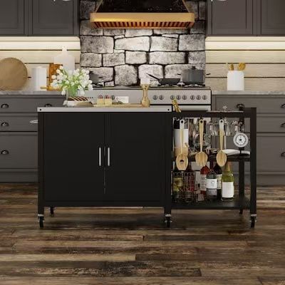 FUFU&GAGA Black MDF Base with MDF Kitchen Island ( 23.7-in x 60.8-in x 34.3-in )KF590004US-01HG-001