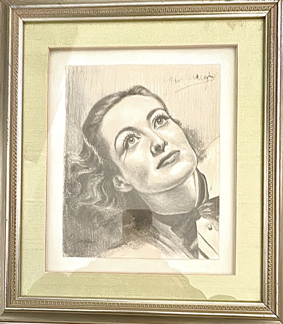 Rare Autographed Joan Crawford  Charcoal  Sketch