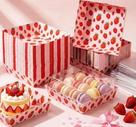 New Potchen 50 Pack Bakery Boxes with Clear Lids, Disposable Charcuterie Treat Boxes for Cookies, Donuts, Cupcakes, Candy and Mini Cakes, Party Favor