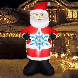 7FT Christmas Inflatable Outdoor Decoration Blow Up Santa Claus Hold Snowflake Yard Decor Built-in LED Lighted