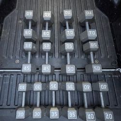 (GREAT CONDITION)  : SET  OF  STEEL  HEX  DUMBBELLS  (PAIRS OF)  :   30s  35s  40s  45s  50s  60s  *  ( 70s  SOLD)