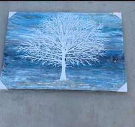 Large Blue and White Tree Canvas Wall Art