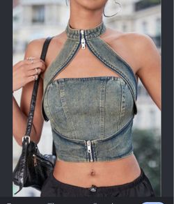 Women's summer cropped denim halter tops