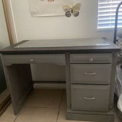 Wooden Desk & Desk Chair With Wheels $100