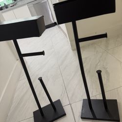 CISILY Black Toilet Paper Holder Stand with Storage Shelf, Free Standing Toilet Paper Roll Holders, Bathroom Toliet Tissue Holder Accessories Essentia