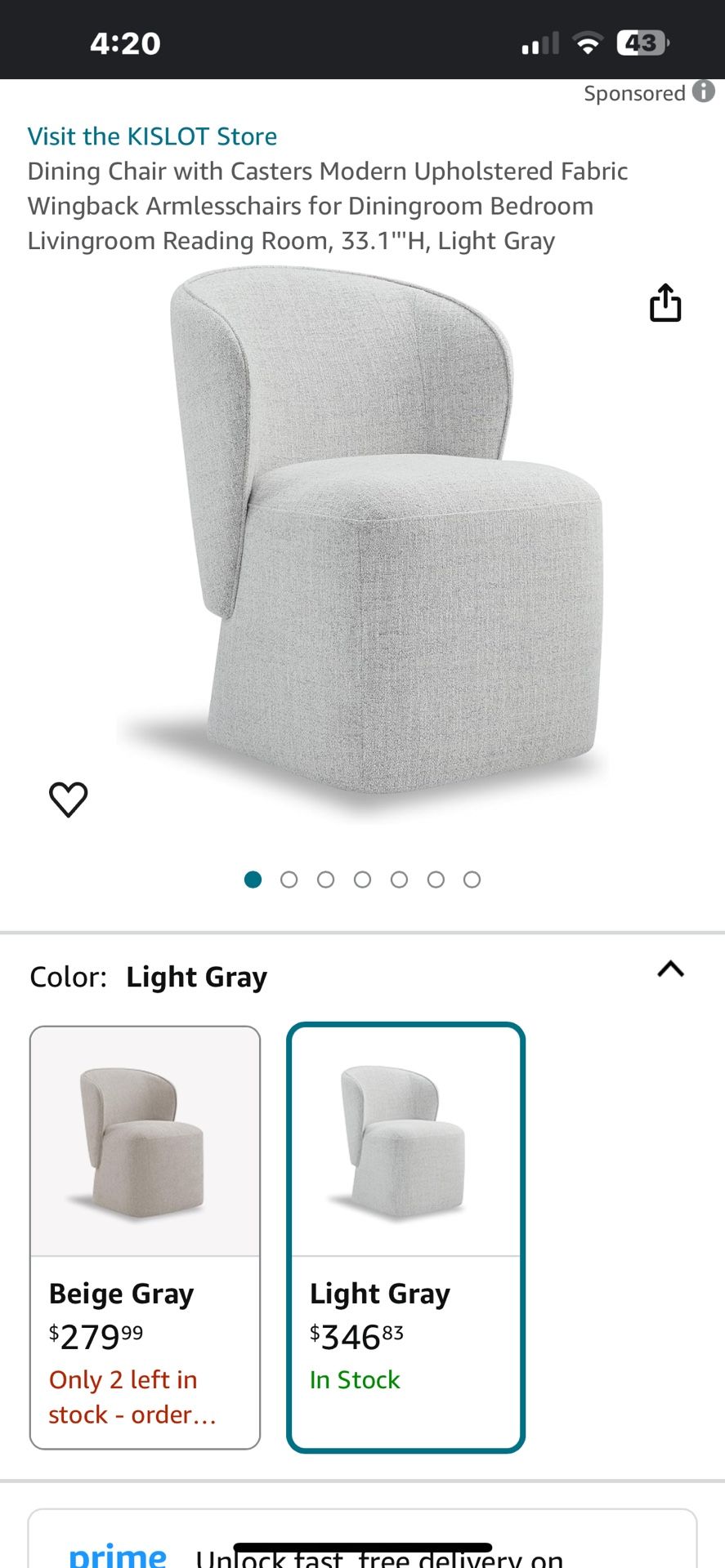 *Brand NEW Still In The Box* Beautiful Extreme Light Gray/white Swivel Barrel Accent Chair With Bottom Rollers. Retails At $345+ On Amazon.
