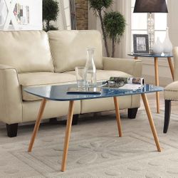 New in Box Mid-Century Wooden Blue Coffee Table 