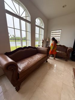 Brown Leather Sofa and Loveseat Set